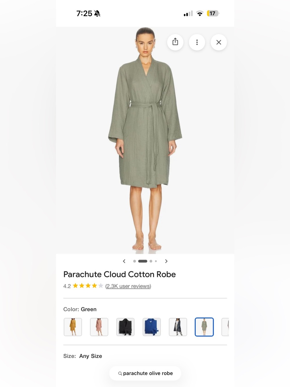 Parachute Olive Textured Waffle Robe ptp 19 website $140